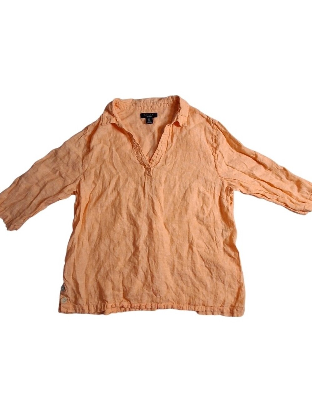 Tahari Linen Shirt Women Sz 1X Tunic Top 3/4 Sleeve Popover Bright Orange Plus